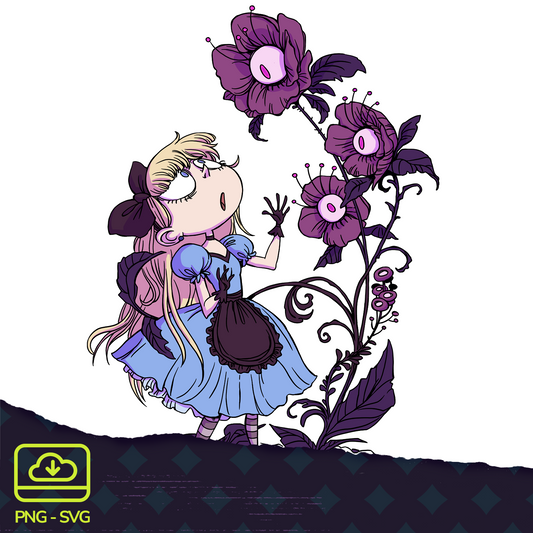 Alice and the Flowers - Digital Stamp - PNG & SVG