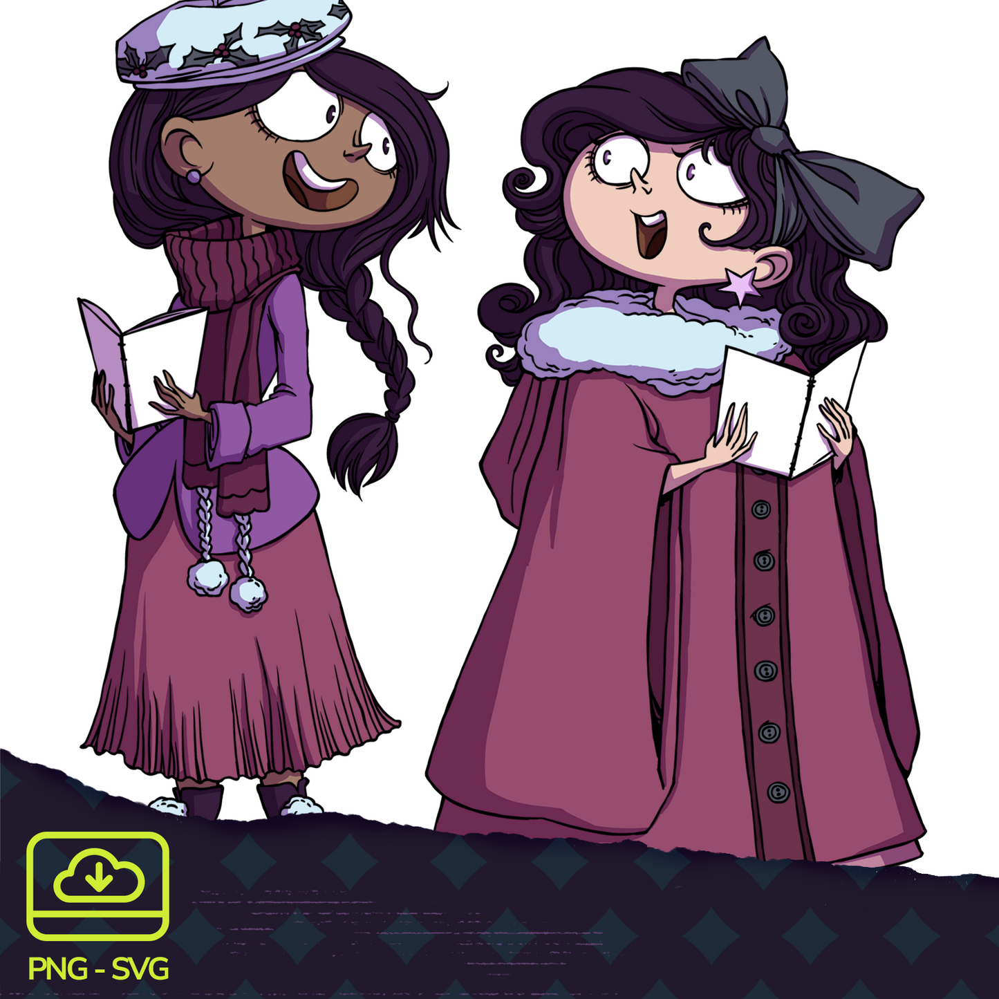 Carolling Girls - Digital Format - PNG & SVG