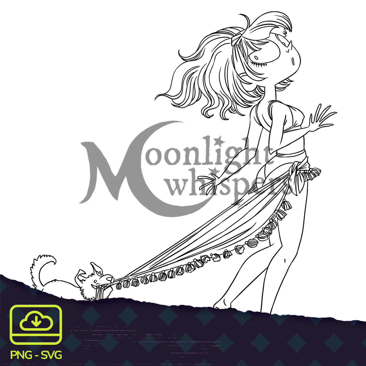 Puppy at the Beach - Digital Stamp - PNG & SVG