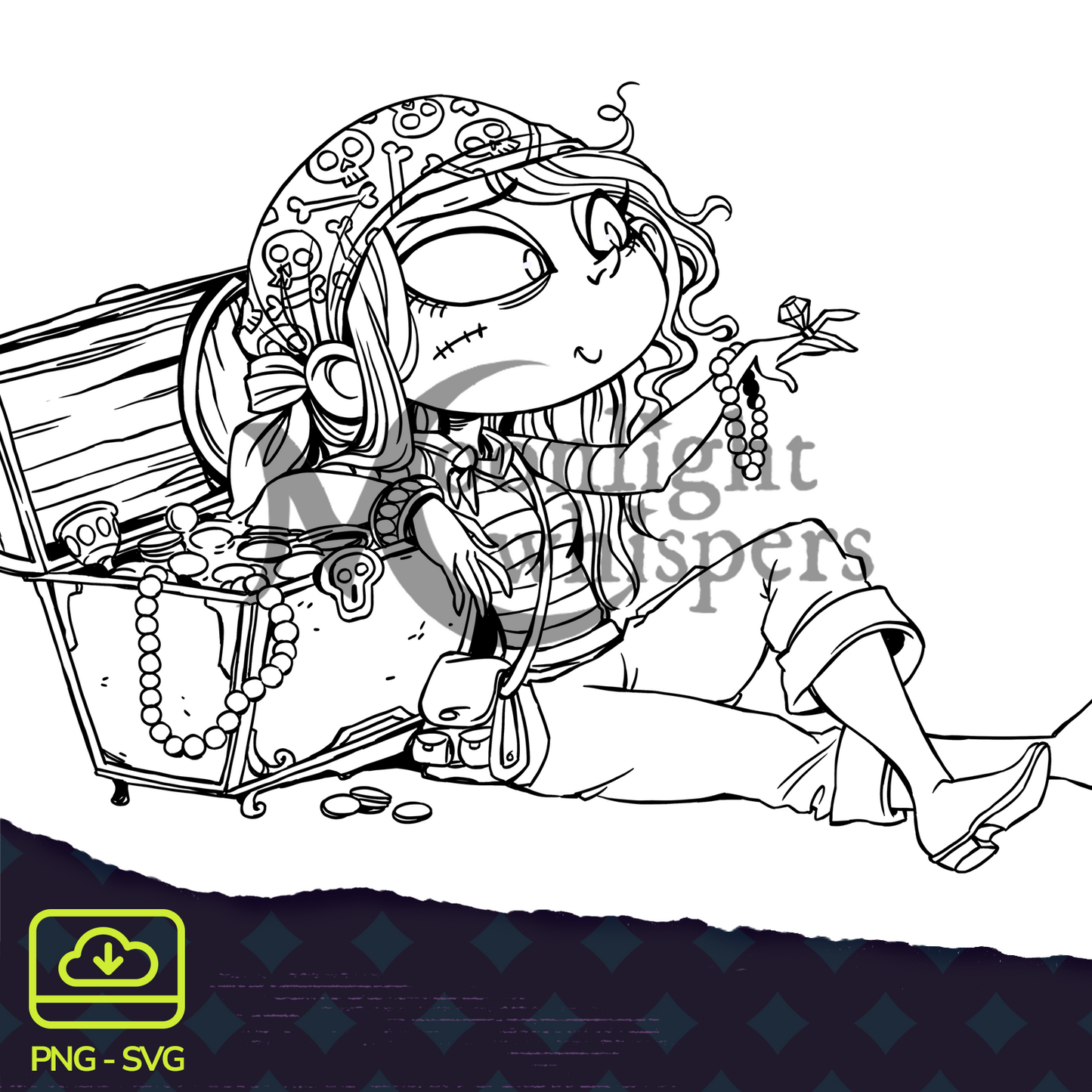 Treasure Piratess - Digital Stamp - PNG & SVG
