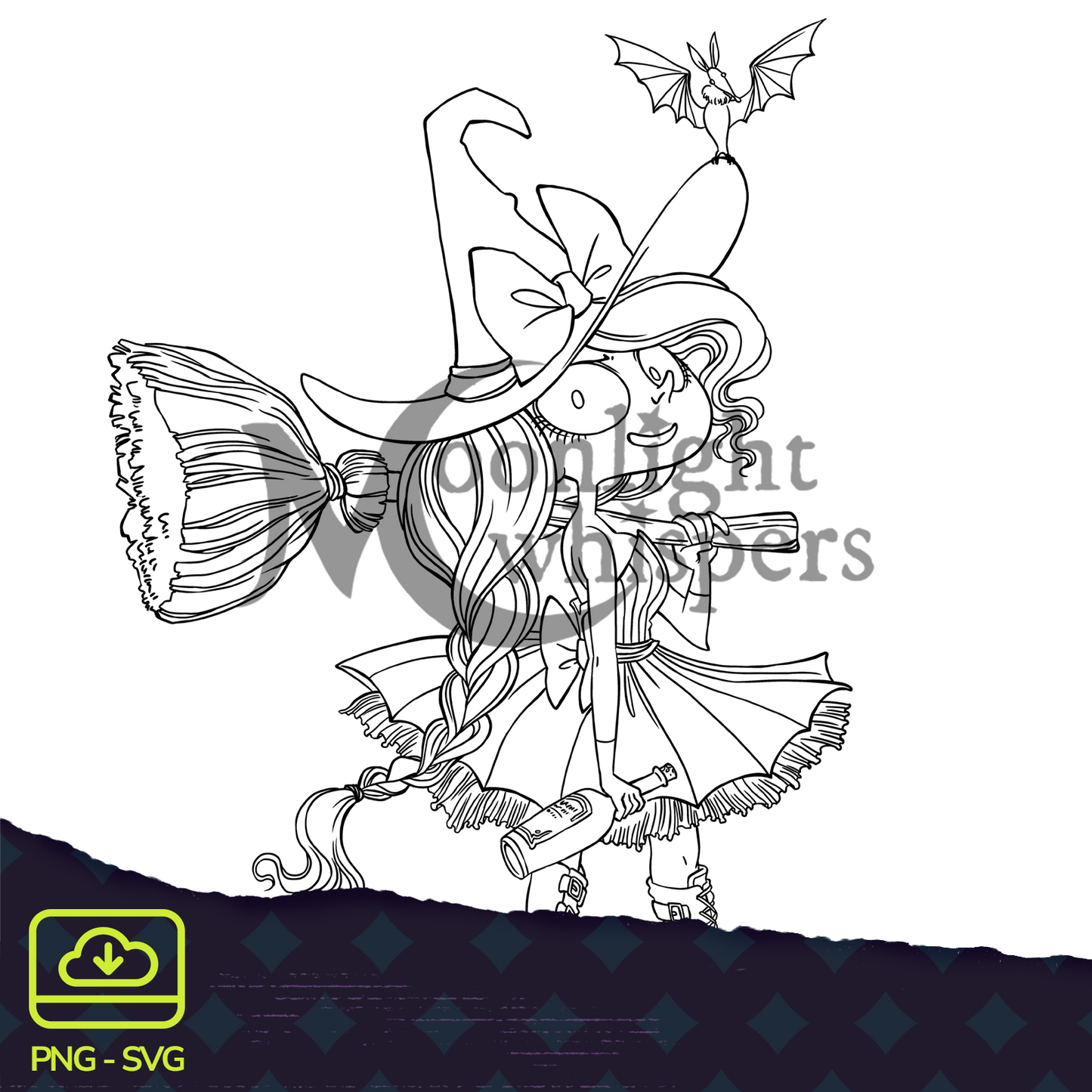 Witch & Wine - Digital Stamp - PNG & SVG